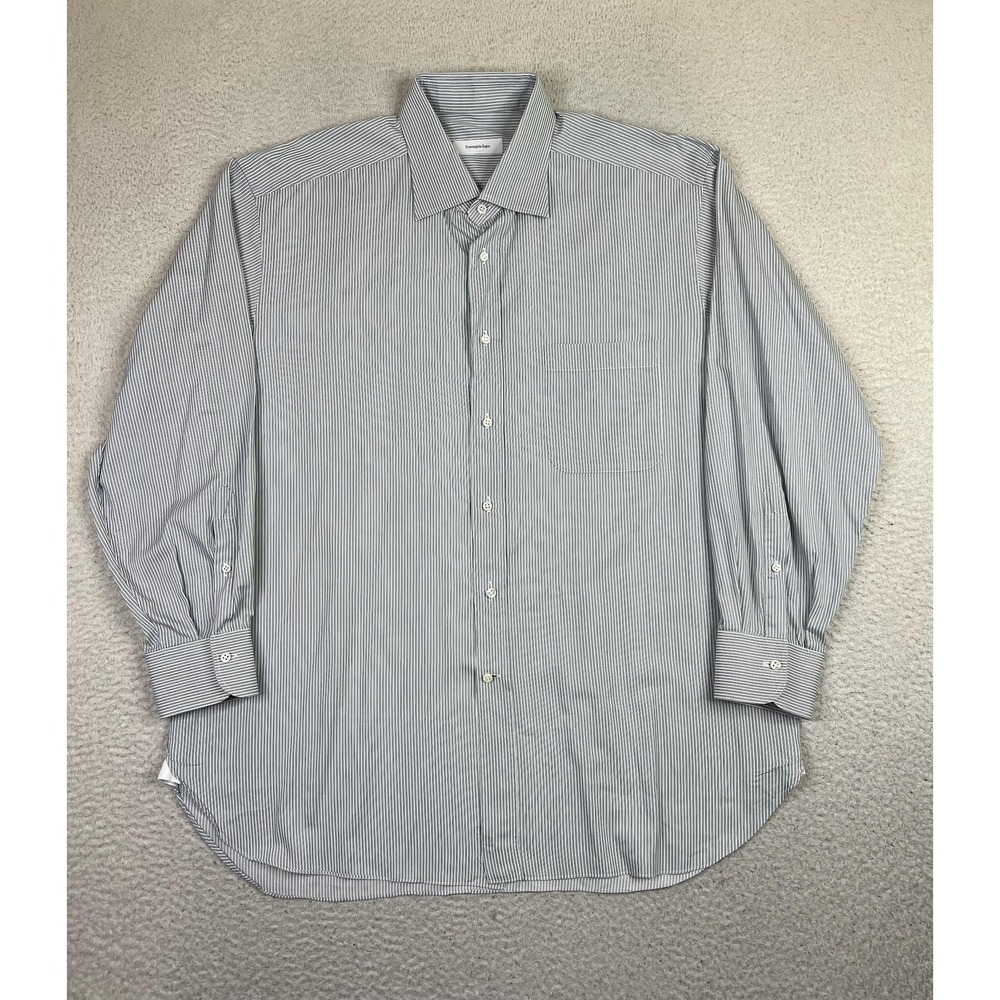 Ermenegildo Zegna Dress Shirt Mens 18 46 34/35 Blue Stripe Portofino Long Sleeve